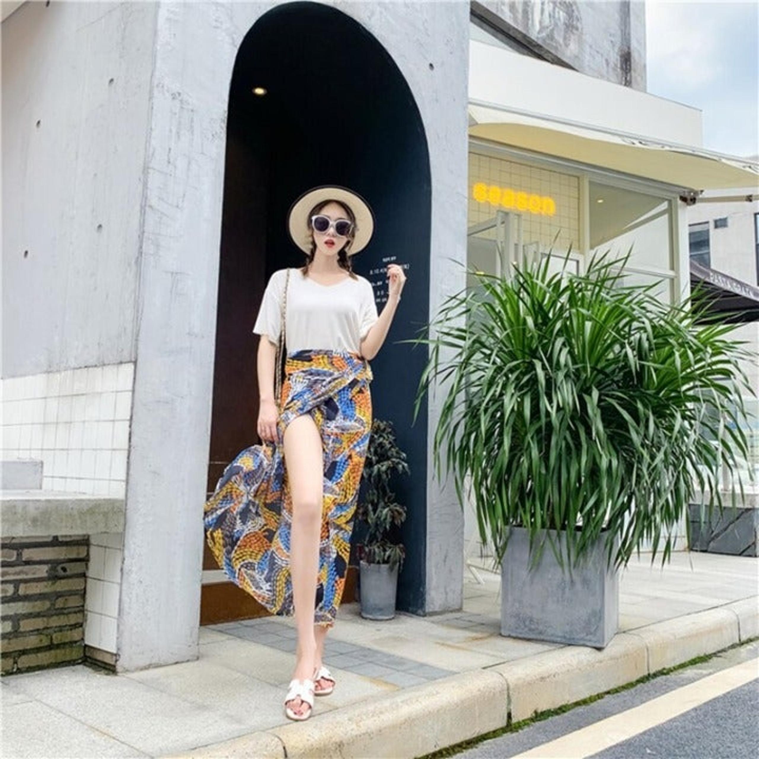 Split Midi High Waisted Skirt One Size