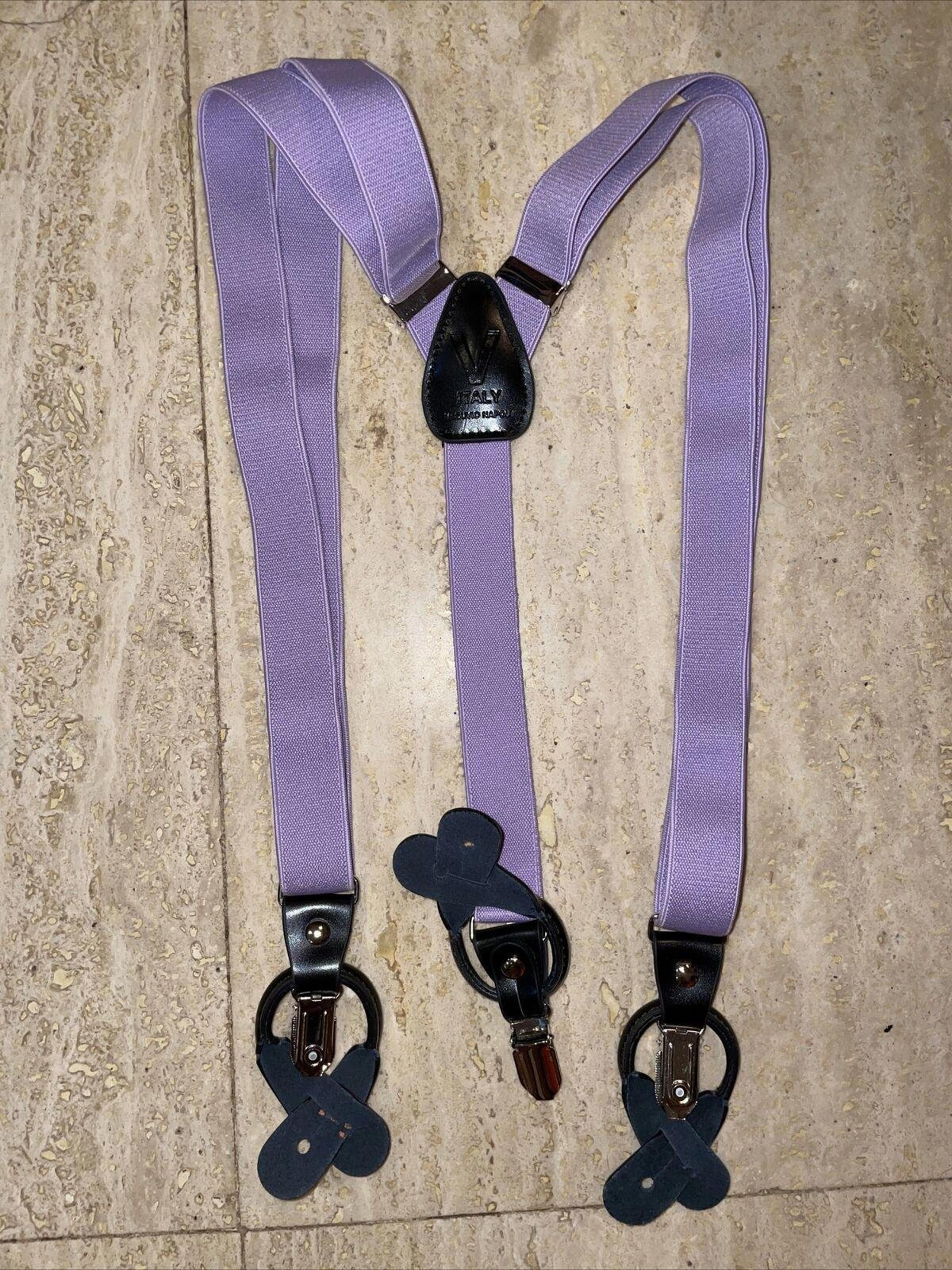 Vesuvio Napoli Suspenders Leather Tab Stretch Lavender Wedding Unisex Formal