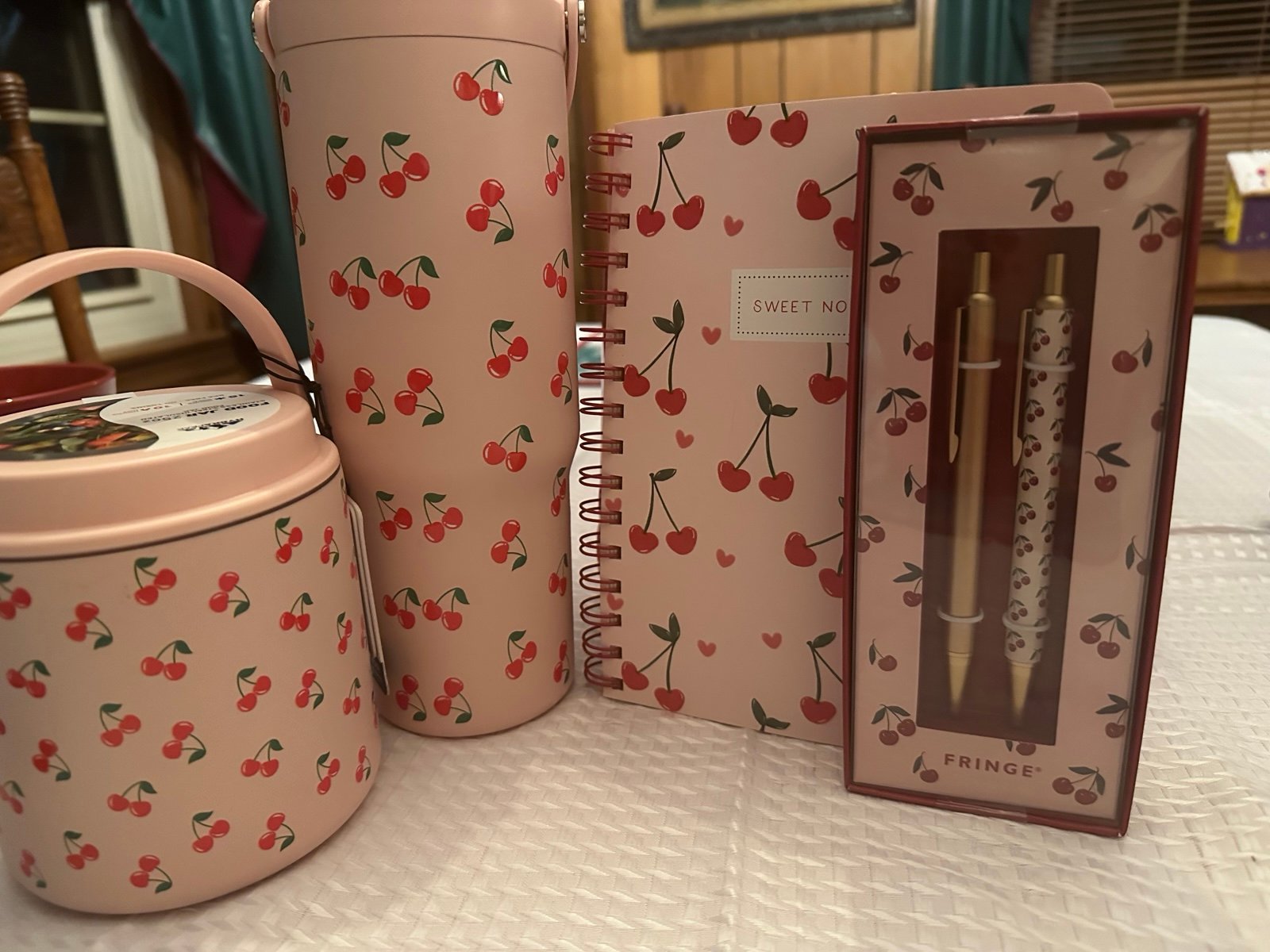 2 piece cherry lunch set with matching notebook/pen