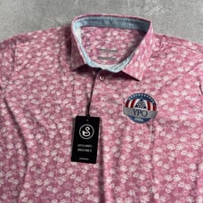 Swannies Shirt Mens Large Pink Performance Golf Polo Floral YPO Logo NWT