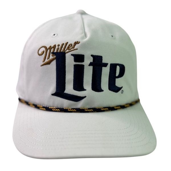 MILLER LITE Embroidered Snapback Hat Cap White Retro Rope Golf Genuine Licensed