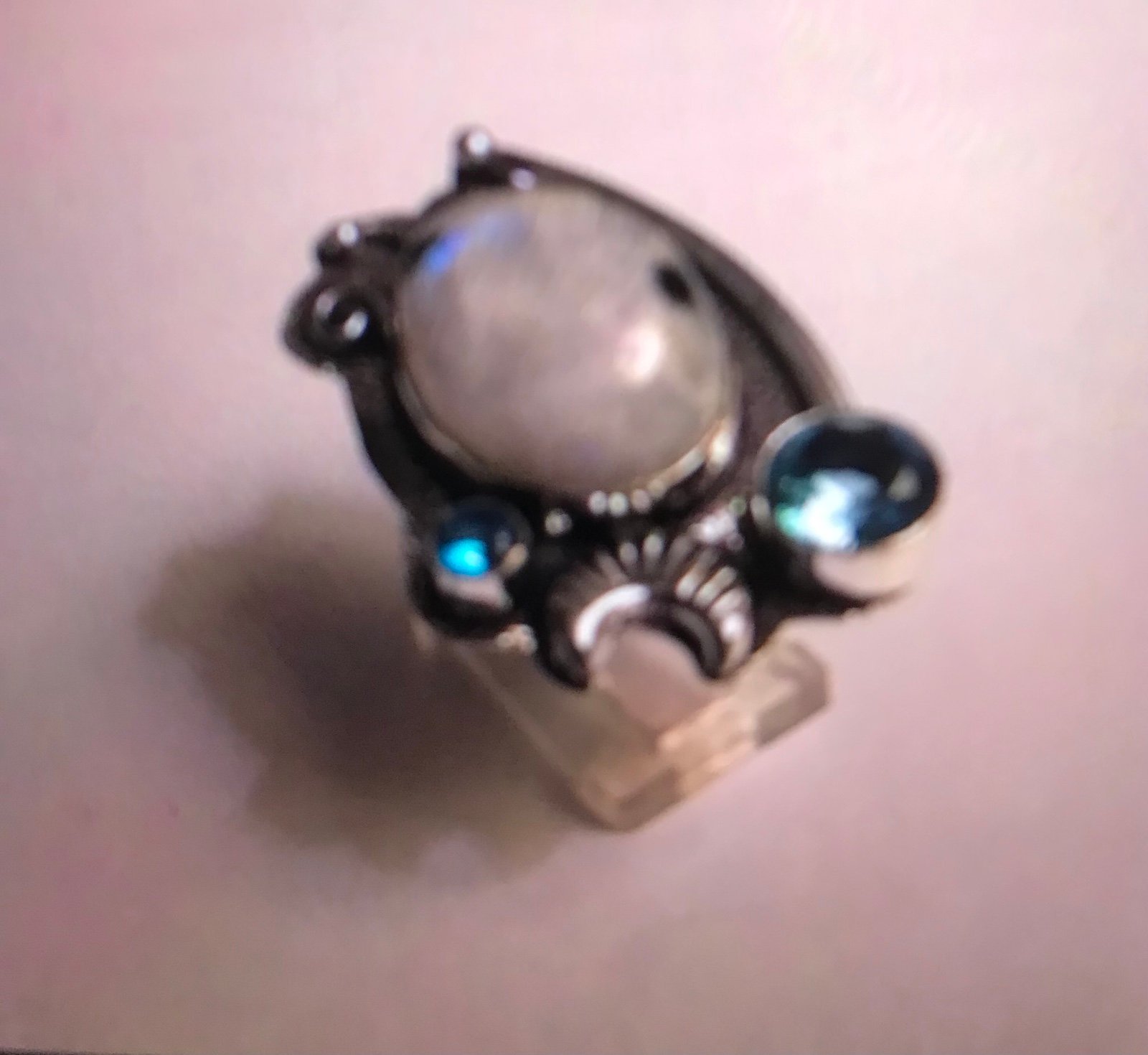 Rainbow Moonstone Blue Topaz 925 Sterling Silver Ring
