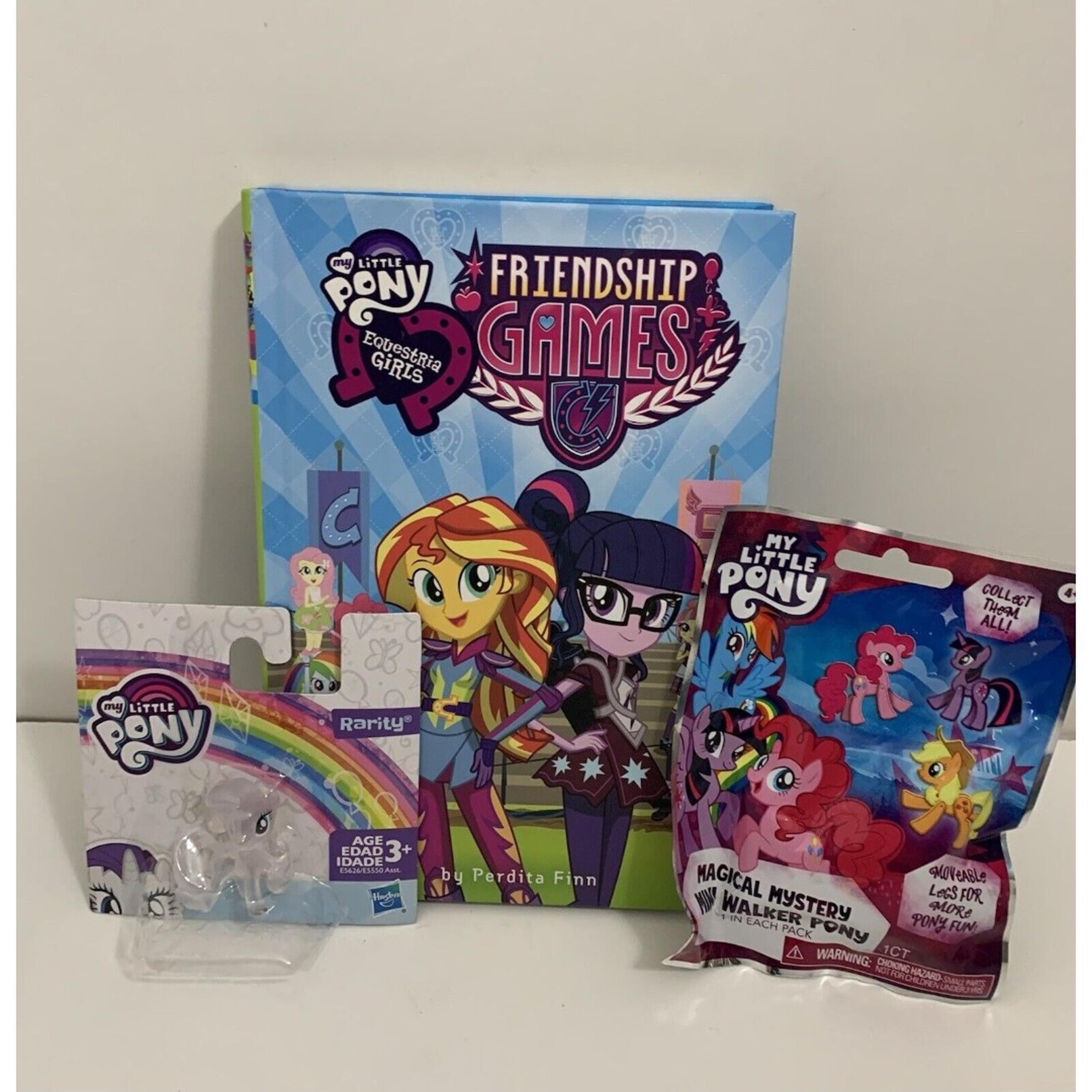 Lot of 3- My Little Pony Friendship Games Book & MLP blind Bag & Rarity NEW!