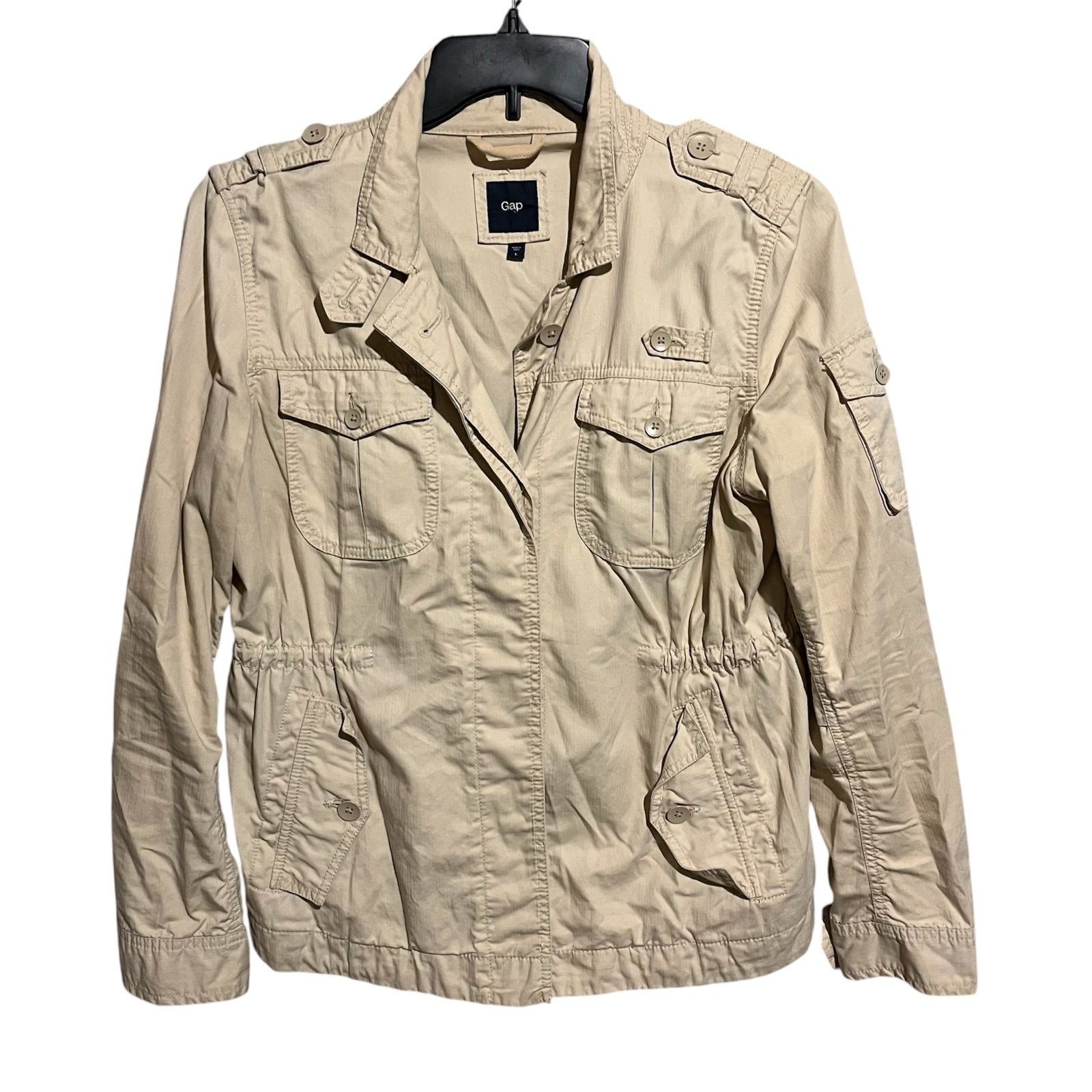 Gap Jacket Womens Large Beige Canvas Military Field Coat Utility L Pockets
