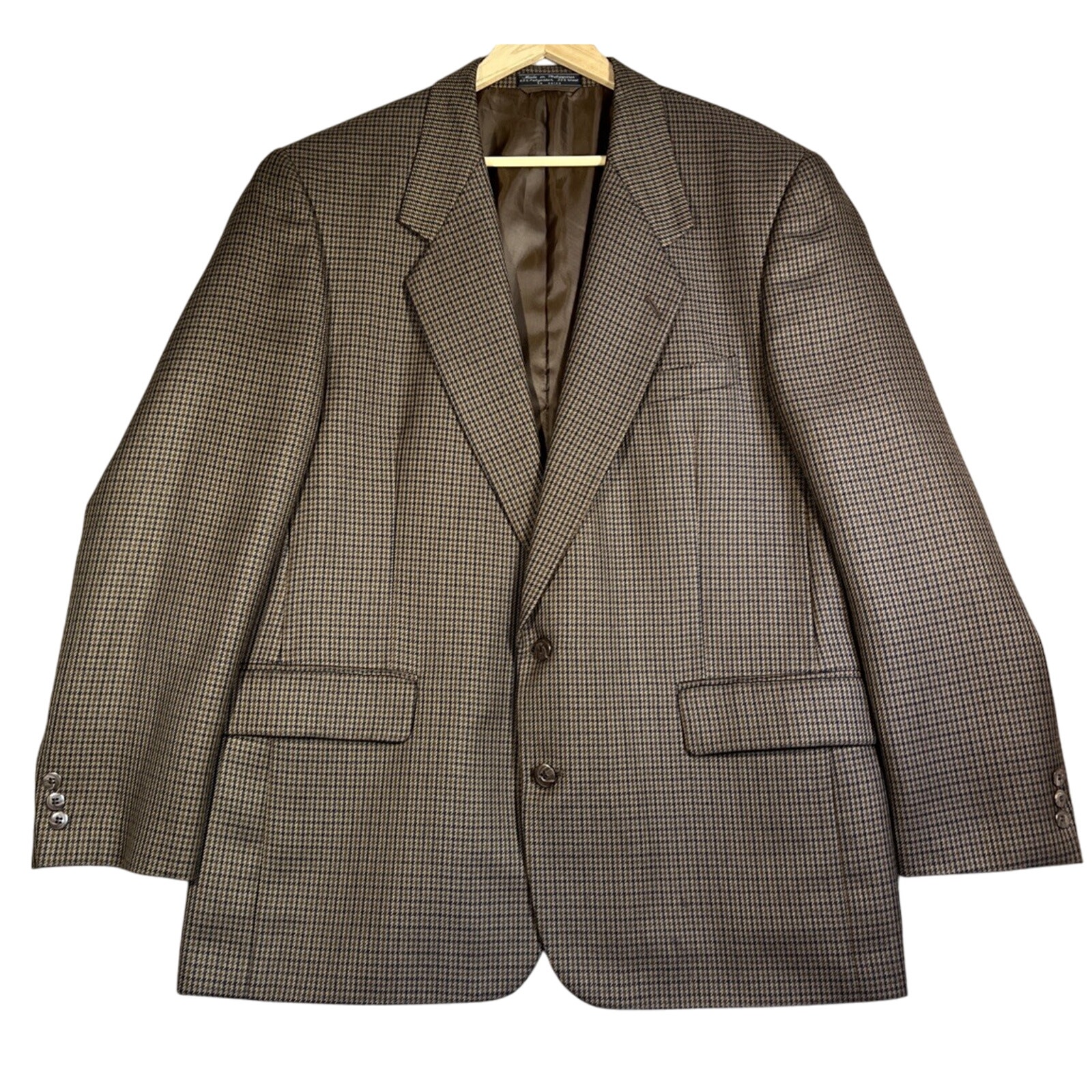 Hardy Amies Savile Row 44R Brown Houndstooth Blazer Sport Coat Jacket Wool Blend