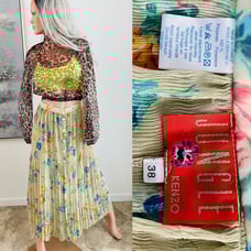 KENZO Jungle Chic SHEER FLORAL Pleated BOHO Maxi Hippie Peasant SKIRT Size 38 S/