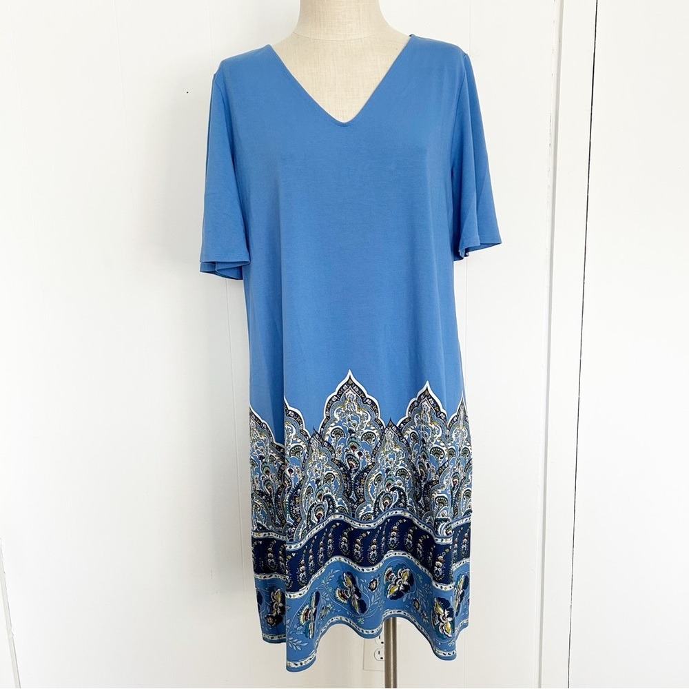J. Jill Wearever Collection Stretch Paisley Border Tee Dress Size Large
