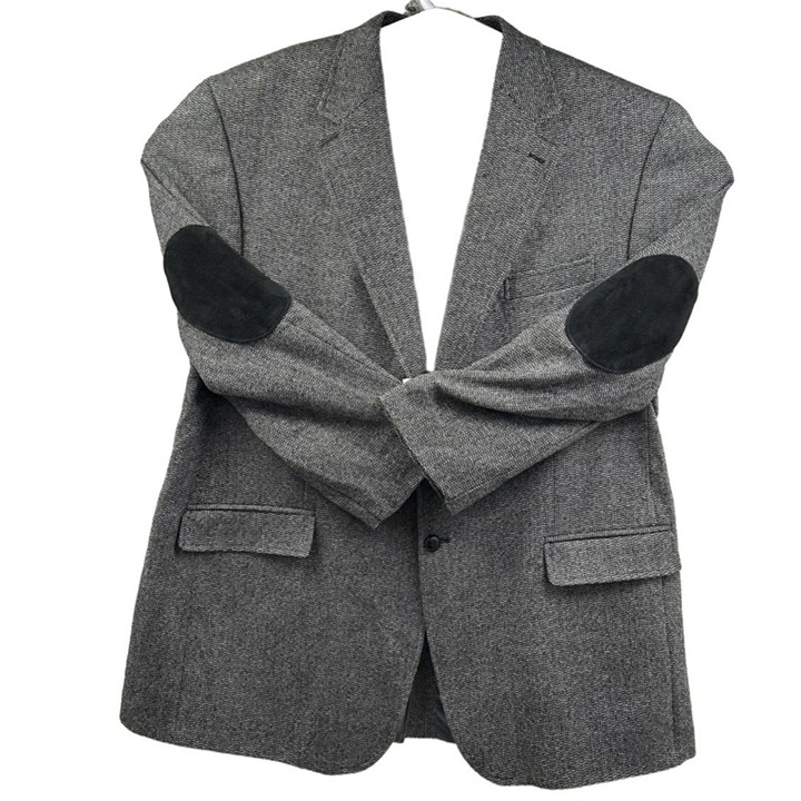 LAUREN RALPH LAUREN MEN'S HERRINGBONE WOOL BLAZER ELBOW PATCHES GRAY 48-50R