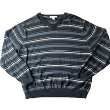 Pronto Uomo Men’s XXL Cotton Cashmere V Neck Pullover Striped Preppy Gray Office