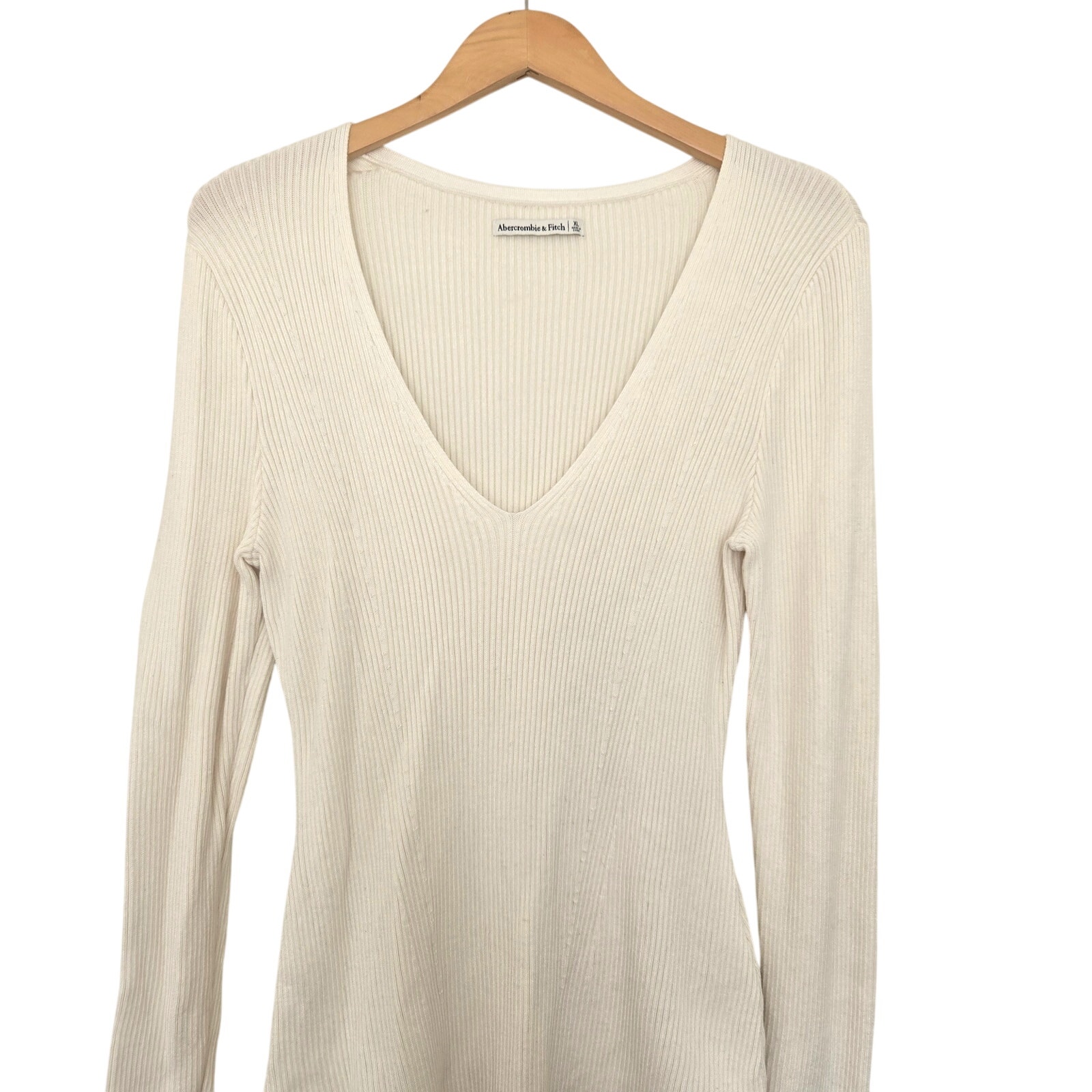 Abercrombie & Fitch V-Neck Sweater Bodysuit XL Cream Ribbed One Piece