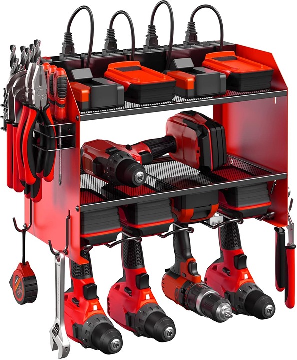 Modular Power Tool Organizer Wall Mount with Charging Station. Garage