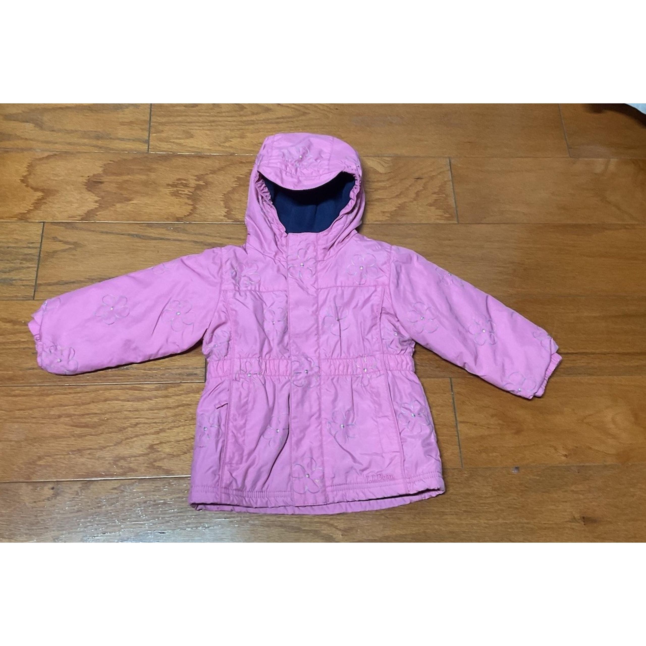 Vtg LL BEAN BABY GIRLS 12m-18m Snow Jacket Embroidered Flowers Pink Ski Hooded