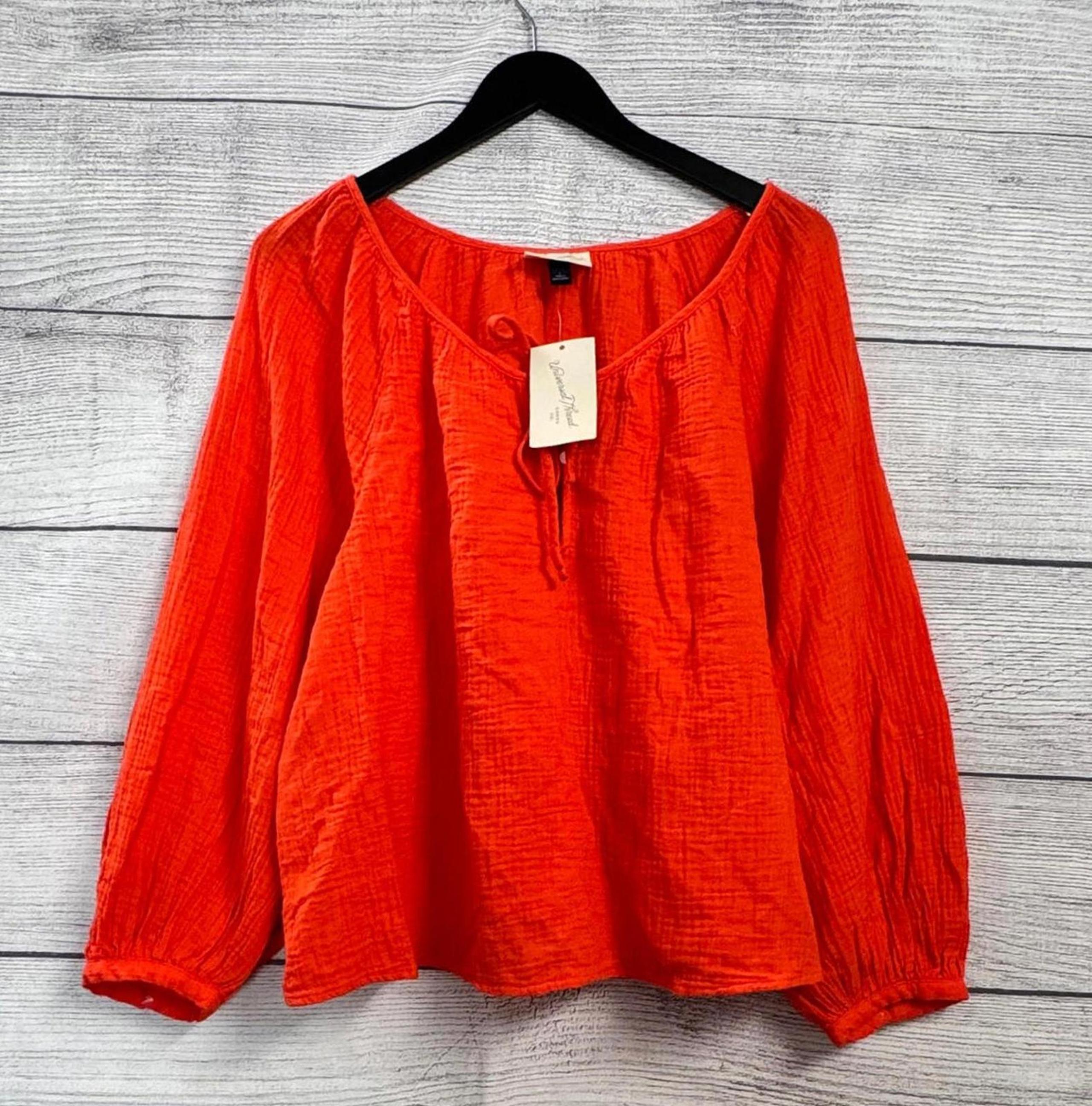Universal Thread Orange Textured Blouse Women Size Large