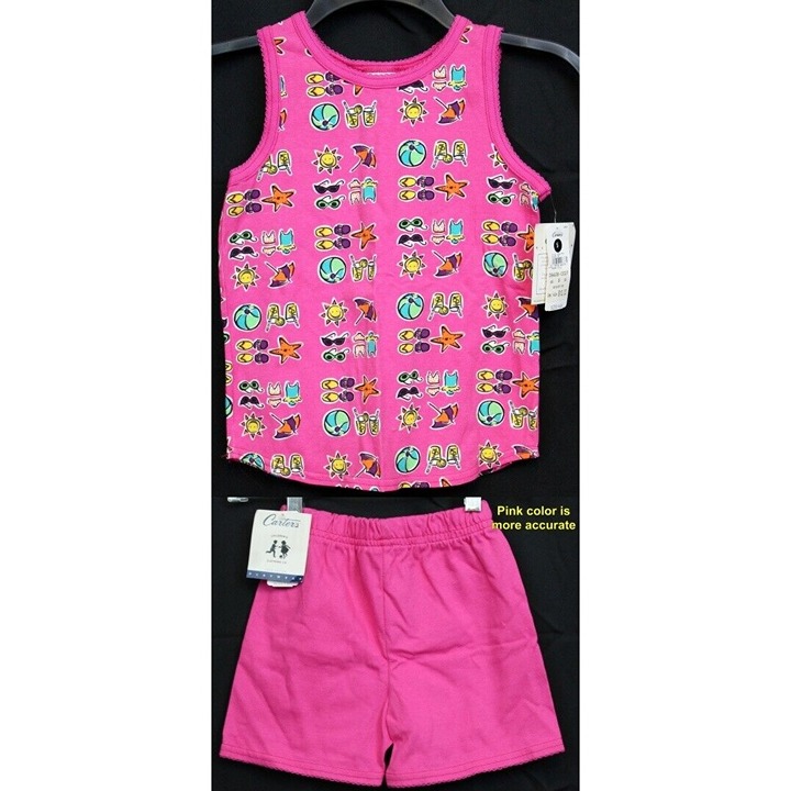 VTG Y2K Carter's Summer Shorts Shirt Outfit Girls sz 5 Pink Beach Vacation Pool