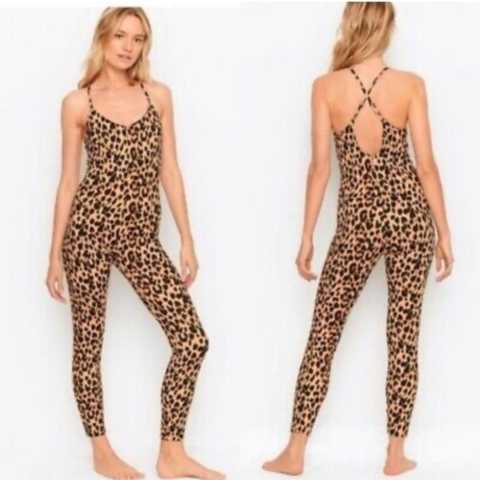 Victoria's Secret womens medium one piece leopard print body suit workout cheeta