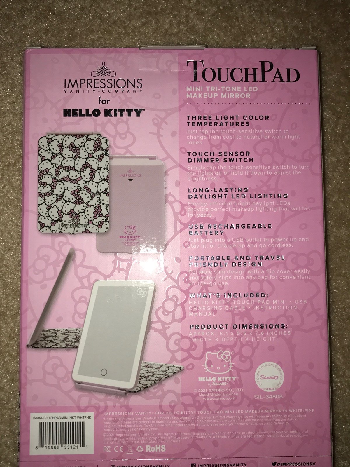Hello kitty touchpad LED makeup mirror impressions vanity