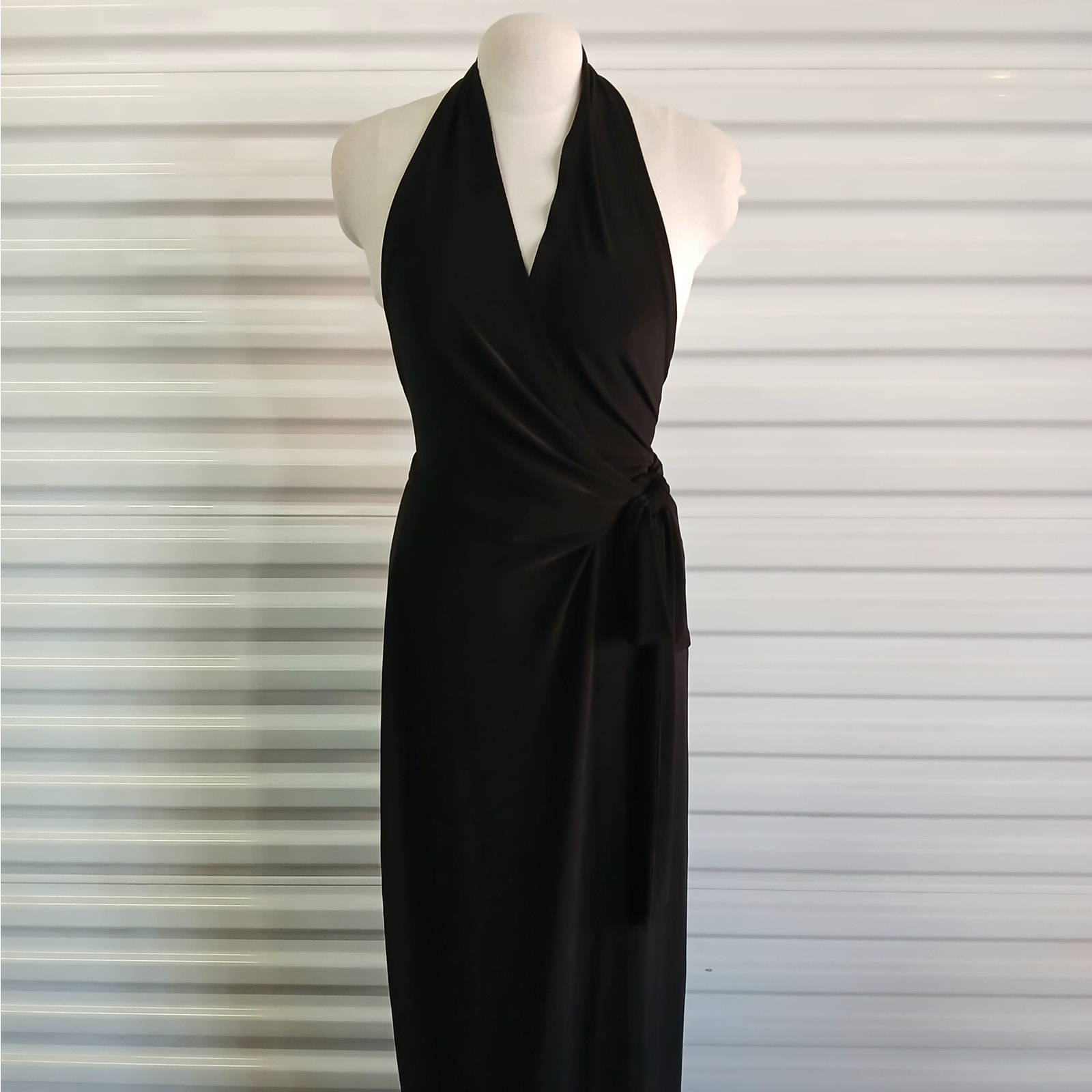 Norma Kamali Halter Neck Wrap Dress Womens Medium Black
