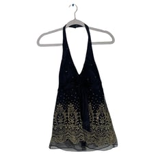 J. R. Nites by Caliendo Black Sequenced Pattern Glitter Women's Halter Top