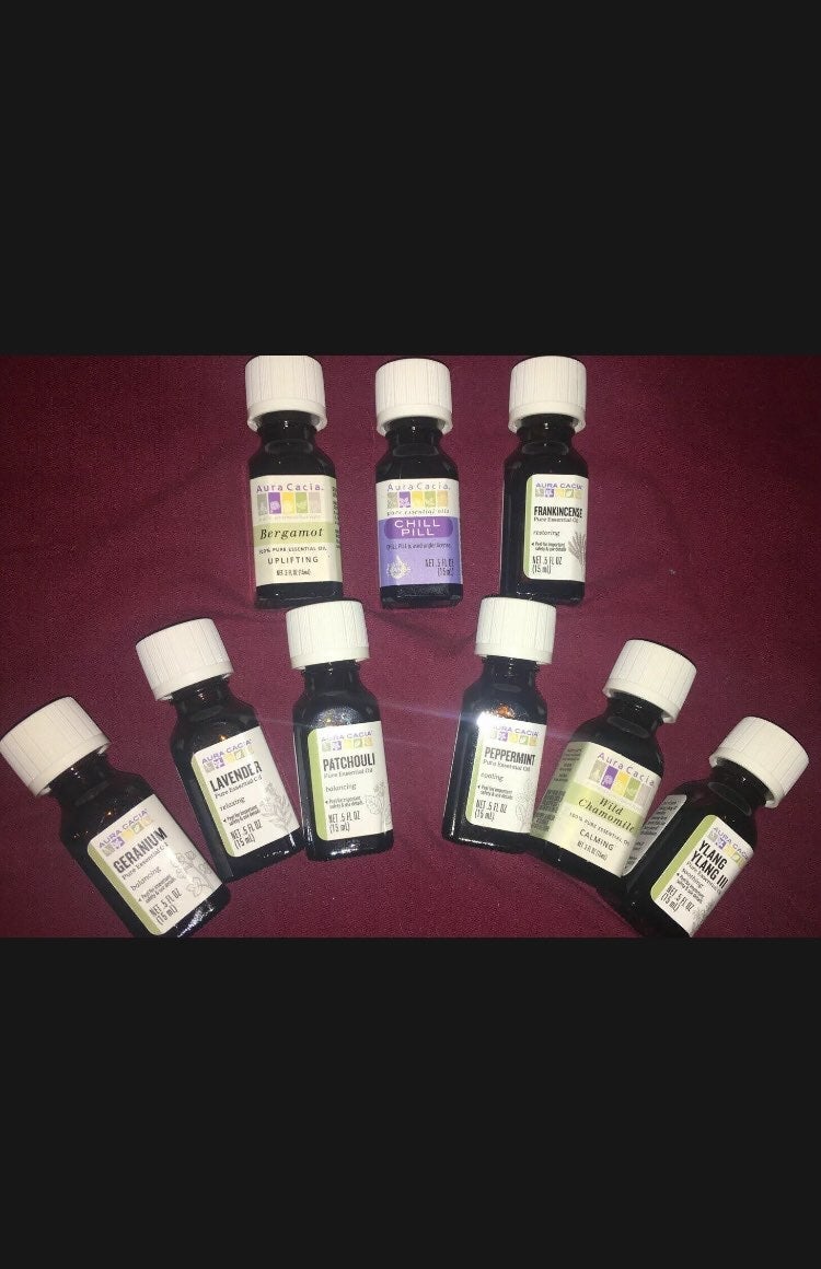 AURA CACIA Pure Essential Oils Set ~ 9 New Bottles
