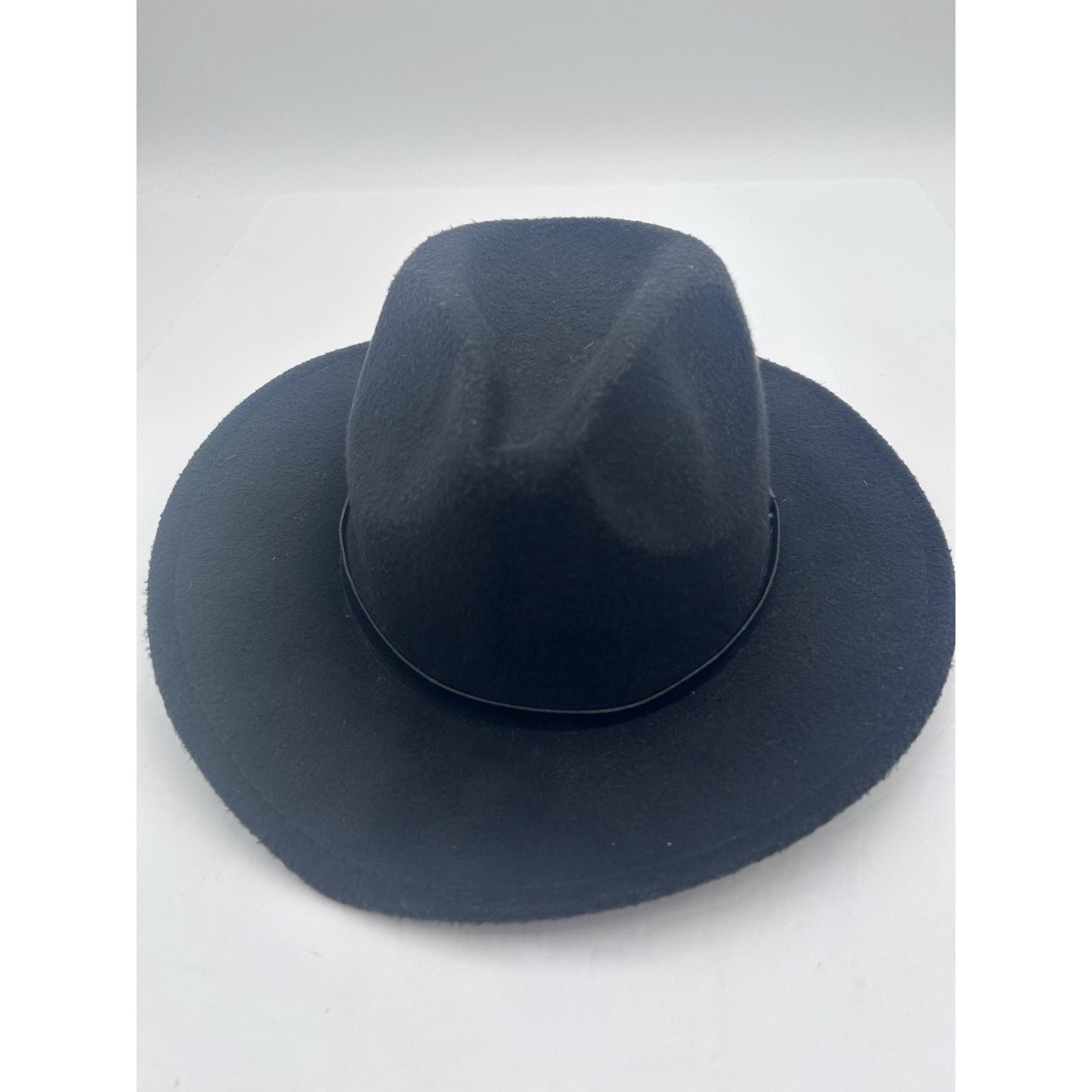 Western Fedora Black Adjustable Felt Hat Thin Black Band Encircles base, 13.5"W