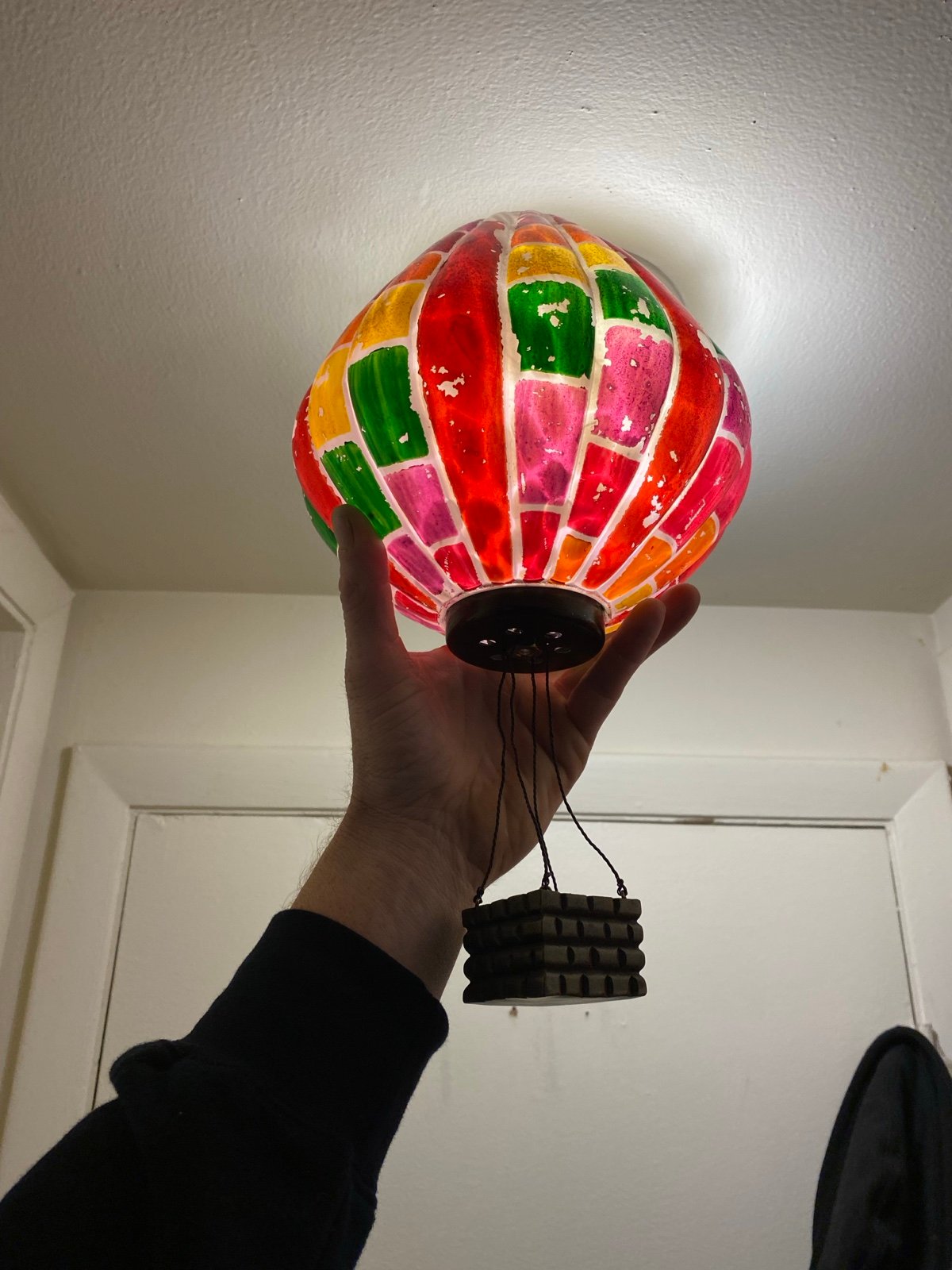 Rare VTG glass hot air balloon colorful globe lamp shade covering