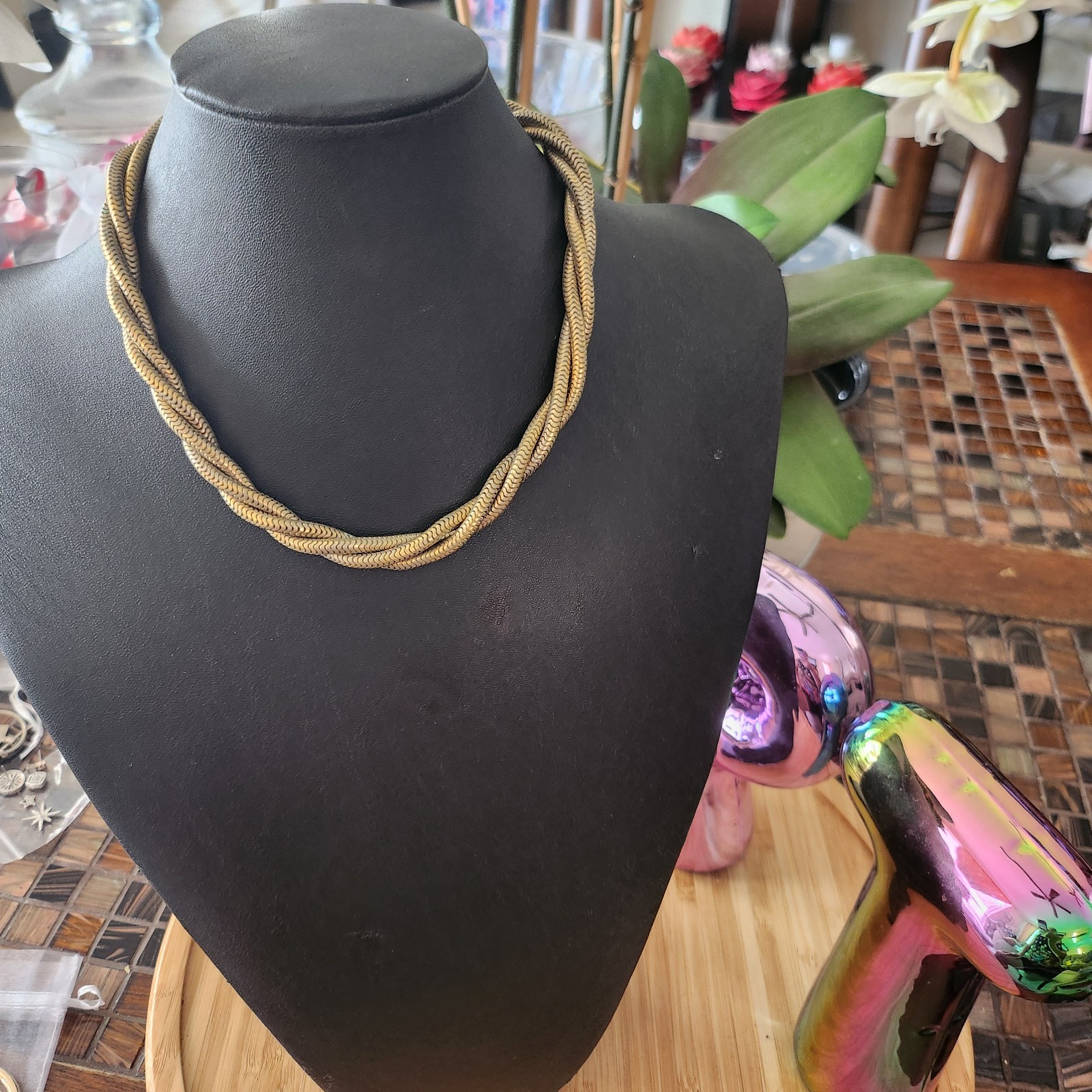 Gold Tone Double Snake Chain Twisted Necklace made in Germany