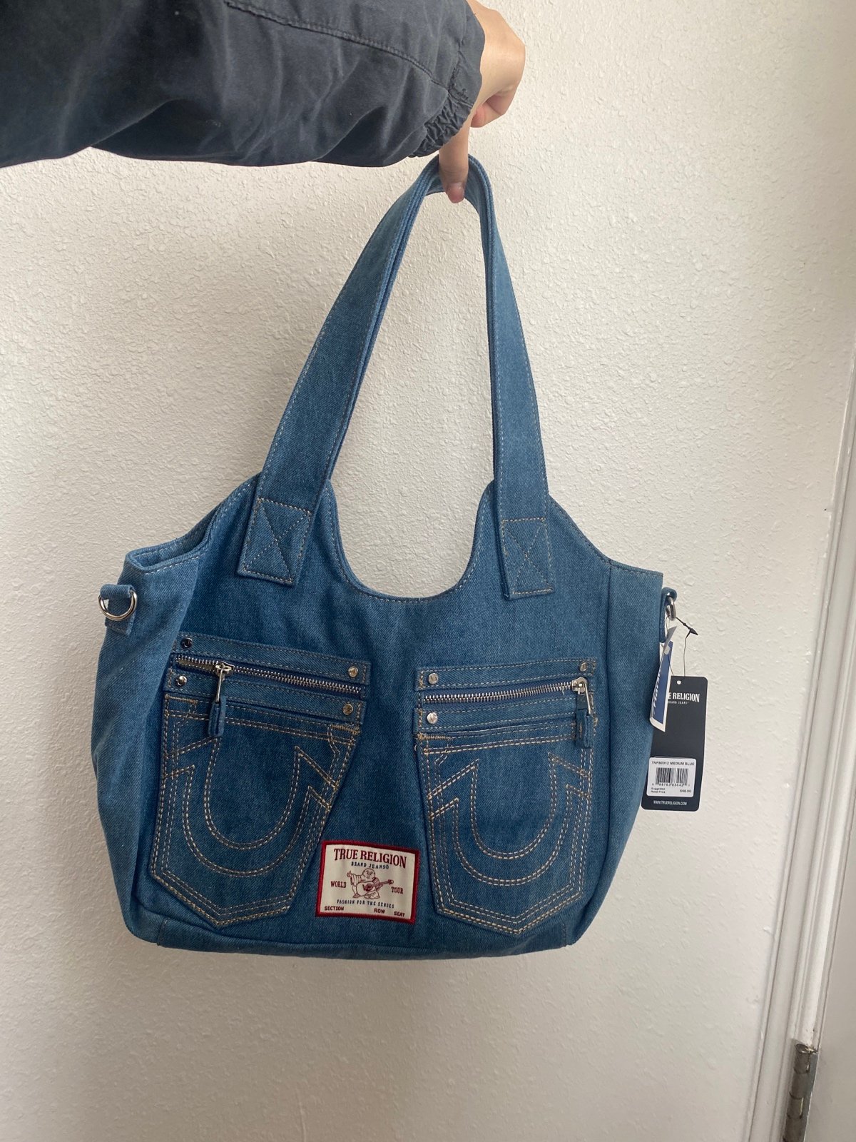 New True Religion Denim Tote bag with crossbody strap