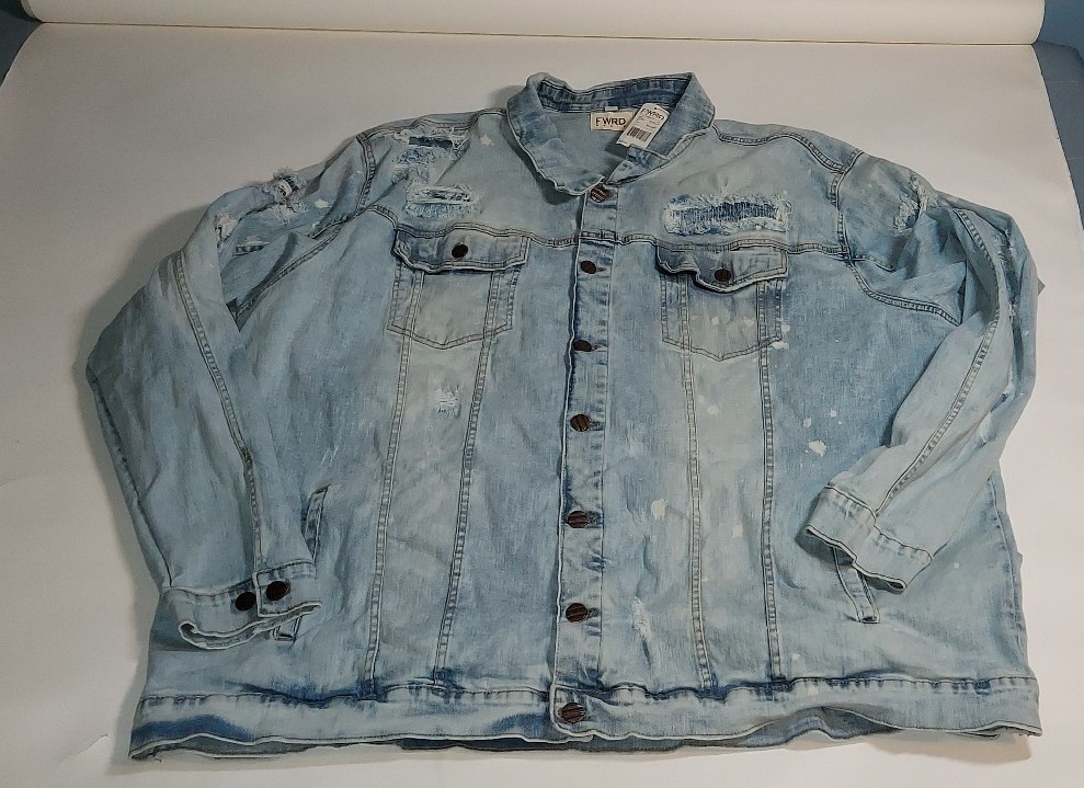 NWT FWRD Distressed Acid Washed Jean Jacket Size 6XL Streetwear Hip Hop Grunge