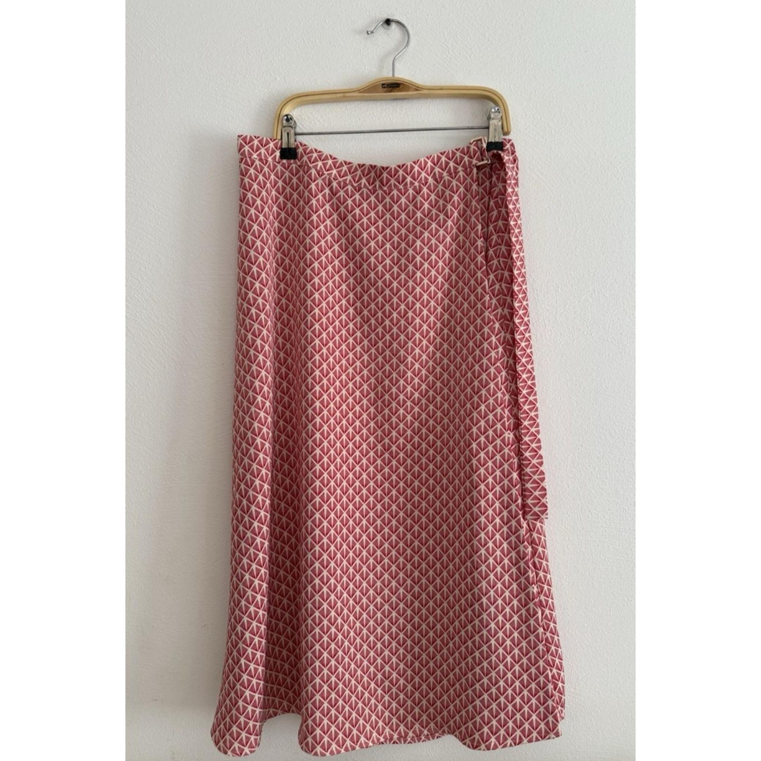 H&M Geometric Wrap Midi Skirt Women Size 10 Red Cream With Buckle