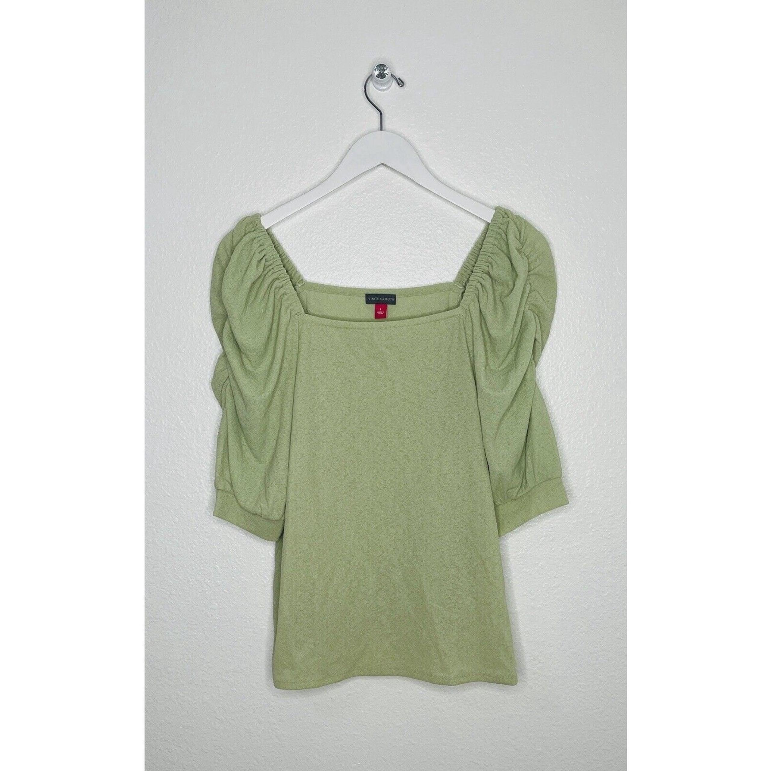Vince Camuto Aloe Green Puffed Off-the-Shoulder Square Neck Size L NWT $79