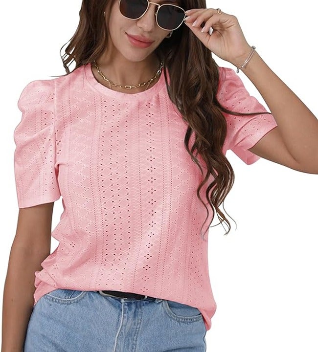 Classic chiffon shirt Summer top Casual crew neck short-sleeved shirt