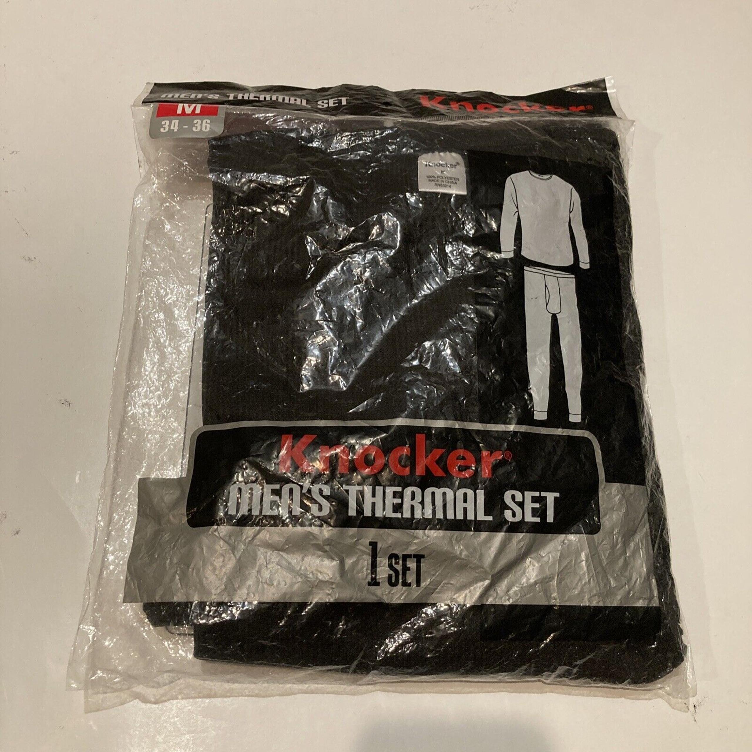 Knocker Waffle Knit Thermal Underwear 2 Piece Set Black Men Size M (34-36)