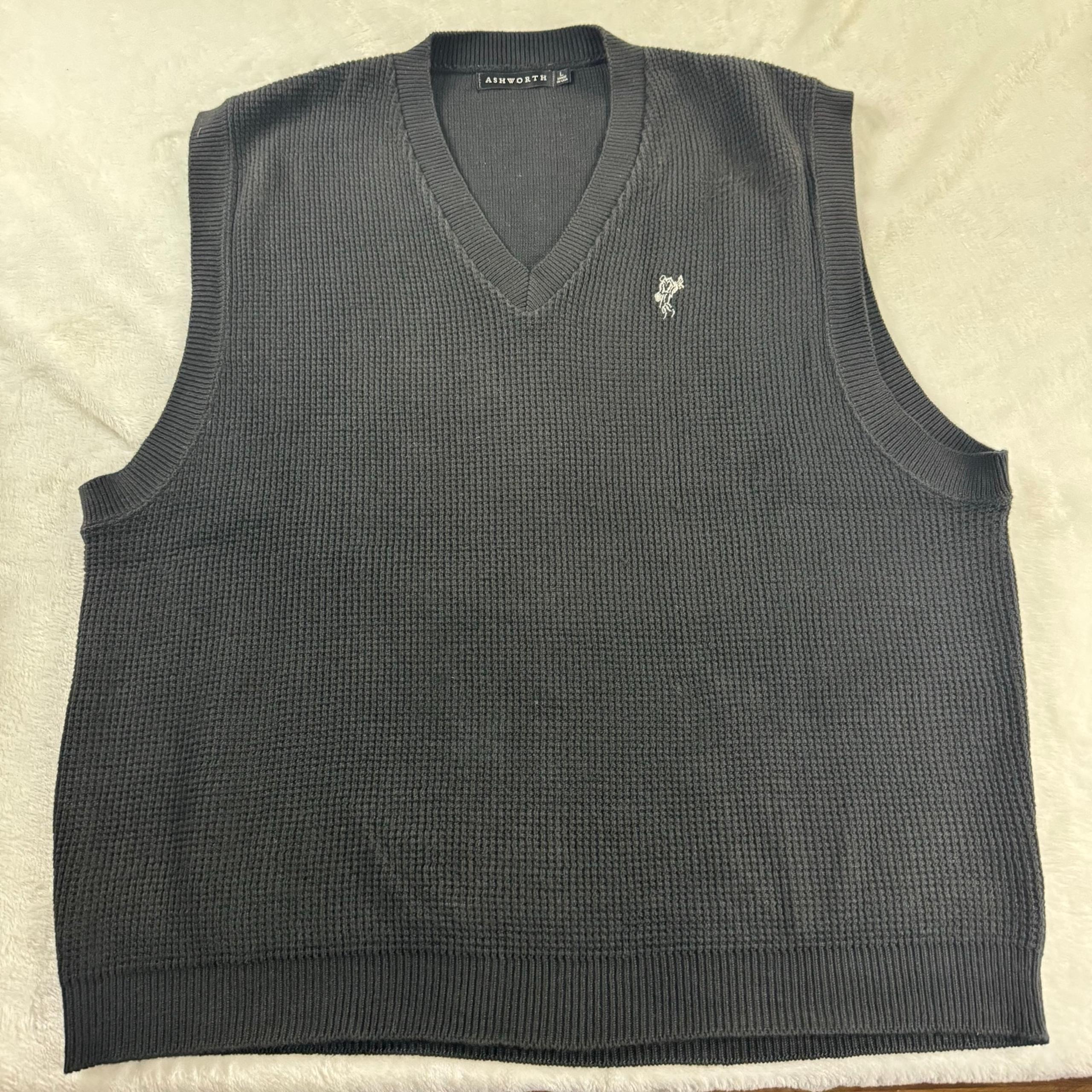 Ashworth Mens Size Large Cotton Black Made In USA Golf Sweater Vest