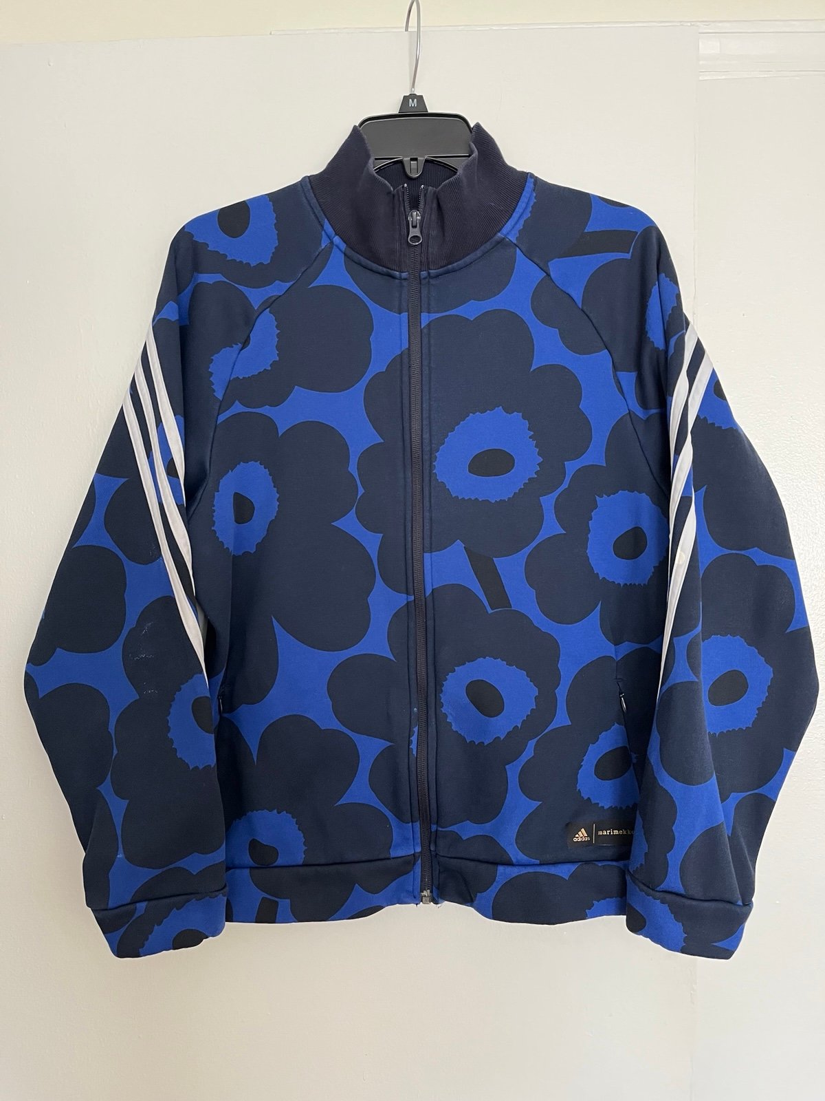 ADIDAS X MARIMEKKO Womens Fleece Track Top Blue Flower Jersey jacket sz M rare