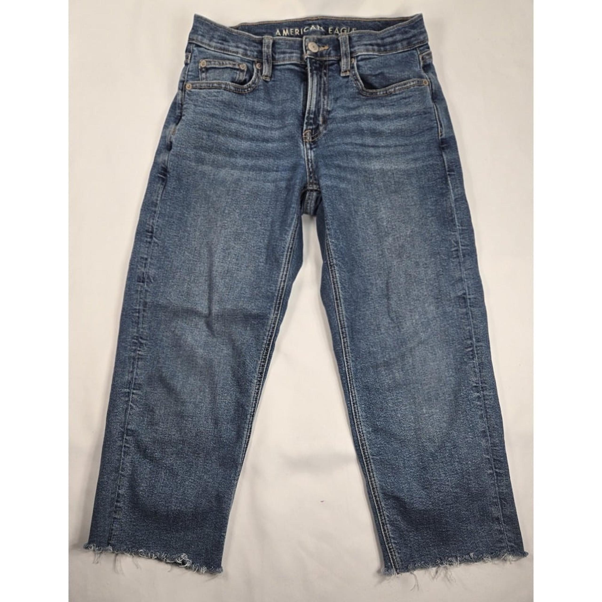 American Eagle 90s Straight Crop Capris Jeans Stretch Raw Hem Size 0 Short