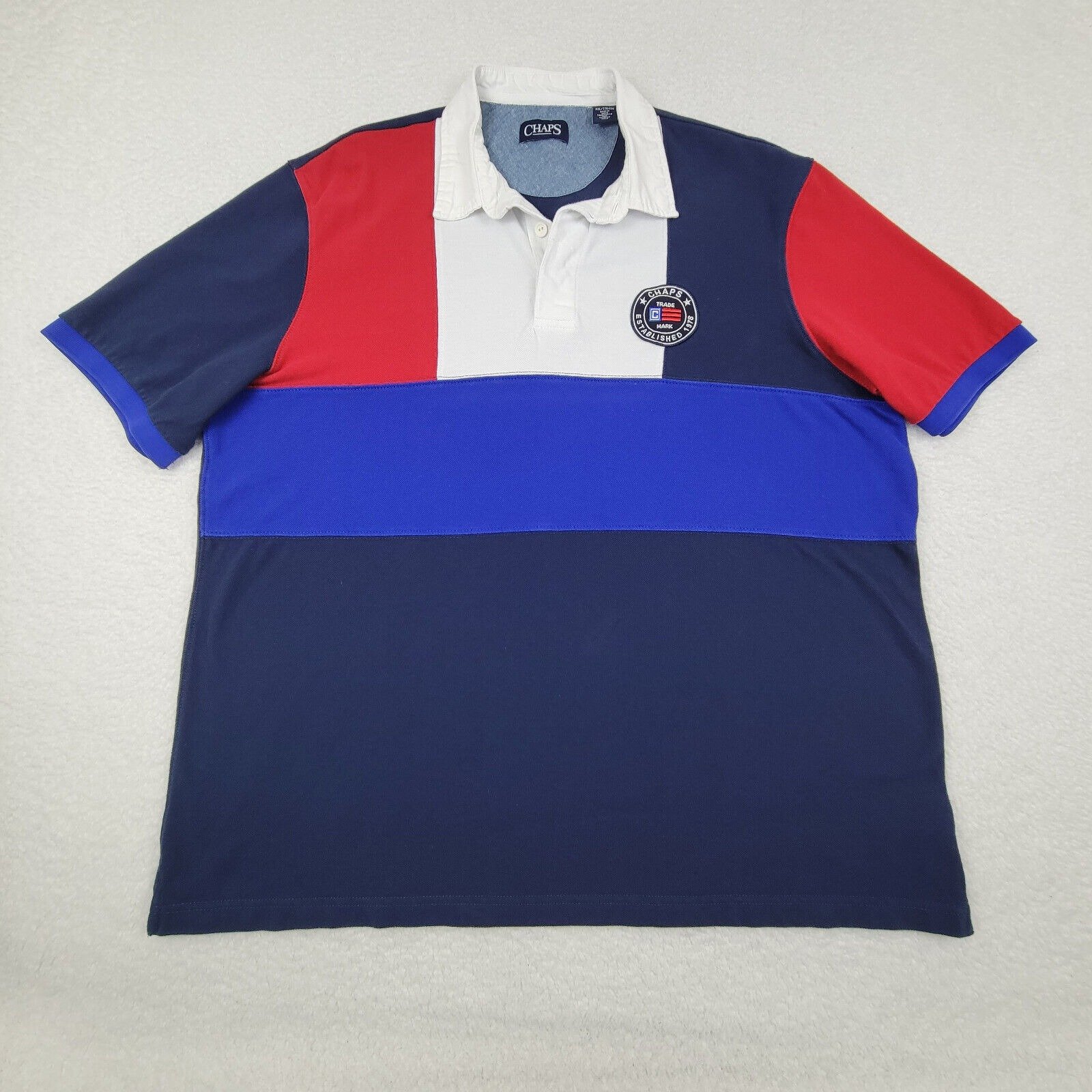 Chaps Rugby Polo Shirt Mens XXL Block Color Short Sleeve Cotton Chest Patch