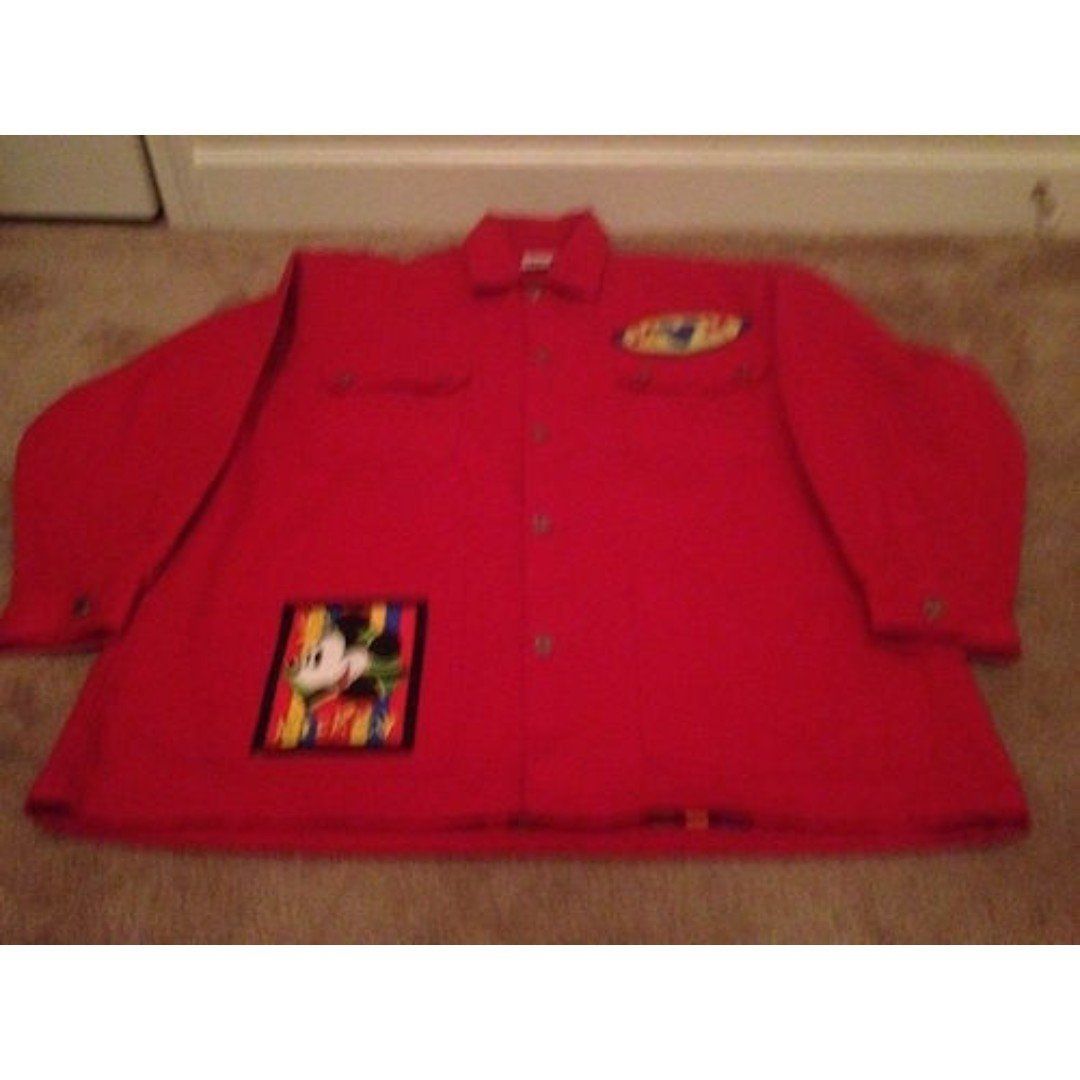 Vintage Mickey Mouse & Co. Adult Women's Red Button Up Jean Jacket Size XL