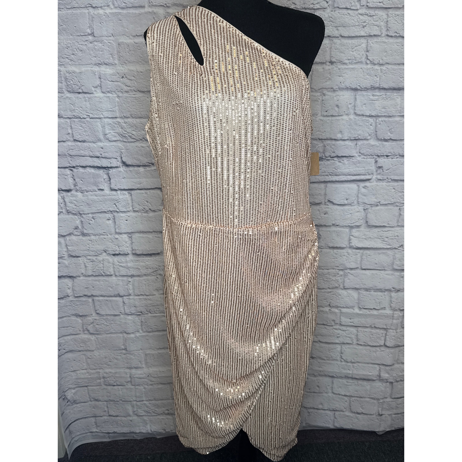 Kancy Kole Rose Gold Full Sequin 1-Shoulder Formal Midi Dress SZ XL BRAND NEW!