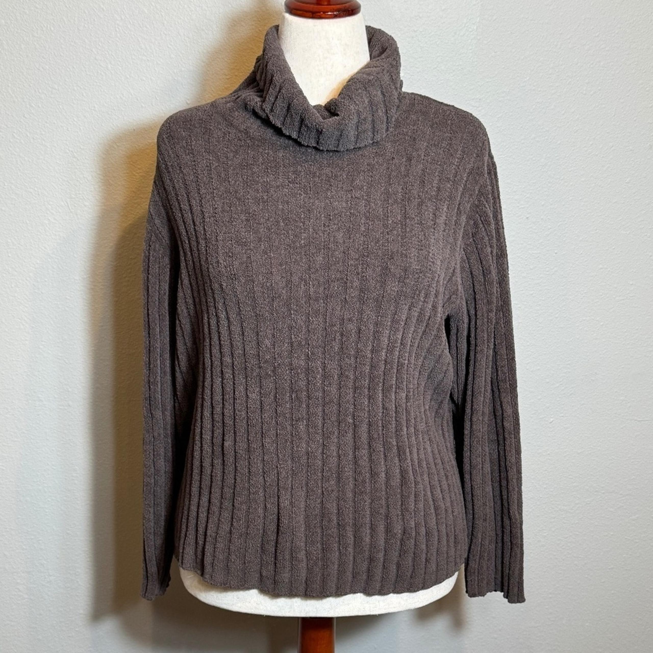 J. Jill brown chenille ribbed cowl turtleneck sweater Sz L