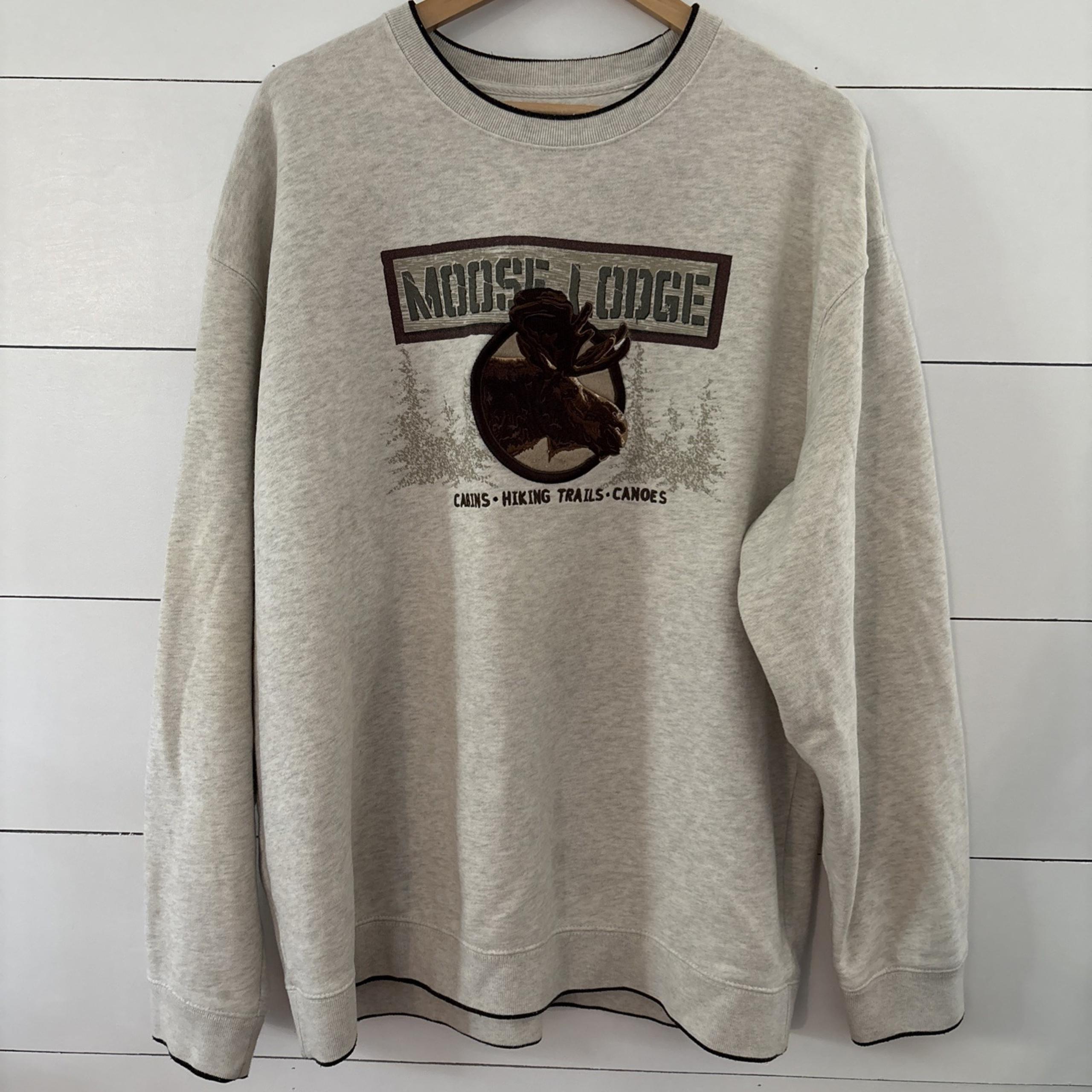 Croft and Barrow Sweatshirt Large Men's Moose Lodge Cabins Hiking Trails Outdoor