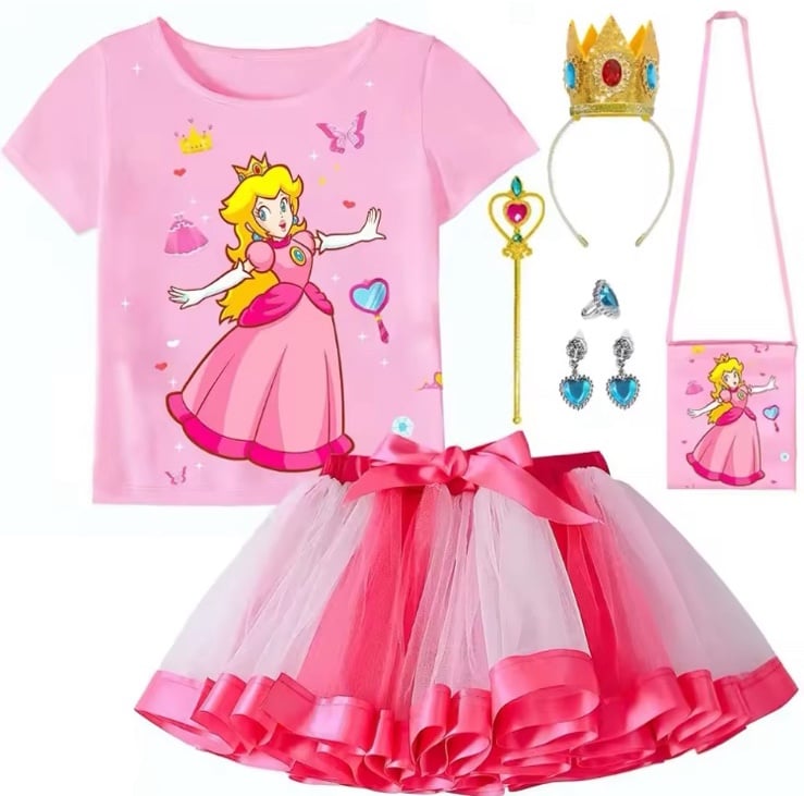 Girls Halloween Outfit | Mario Bros Princess Peach | Sizes XS-L | New