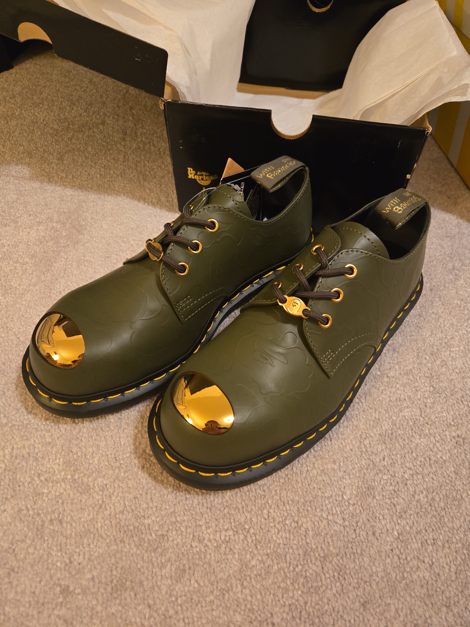 Dr. Martens x Bape 1461 Khaki Smooth Emboss, mens 8