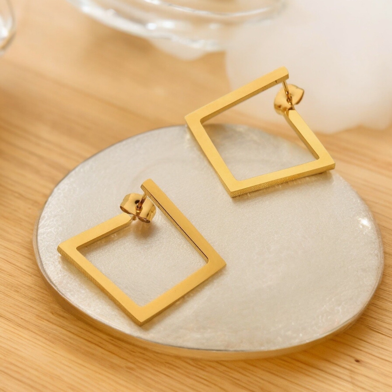 NEW 18K yellow gold plated square hoop drop earrings jewelry B19A
