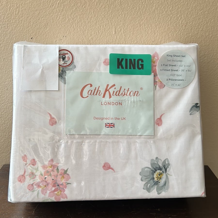 Cath Kidston London Pembroke Rose Floral Queen Sheet Set Cotton Percale 4pc