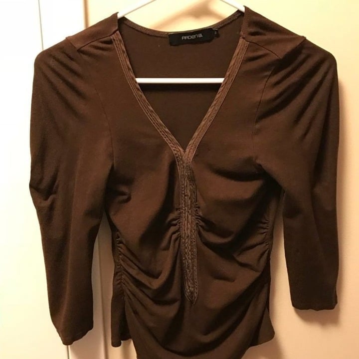 Arden B Brown Rouched Shirt Top Small