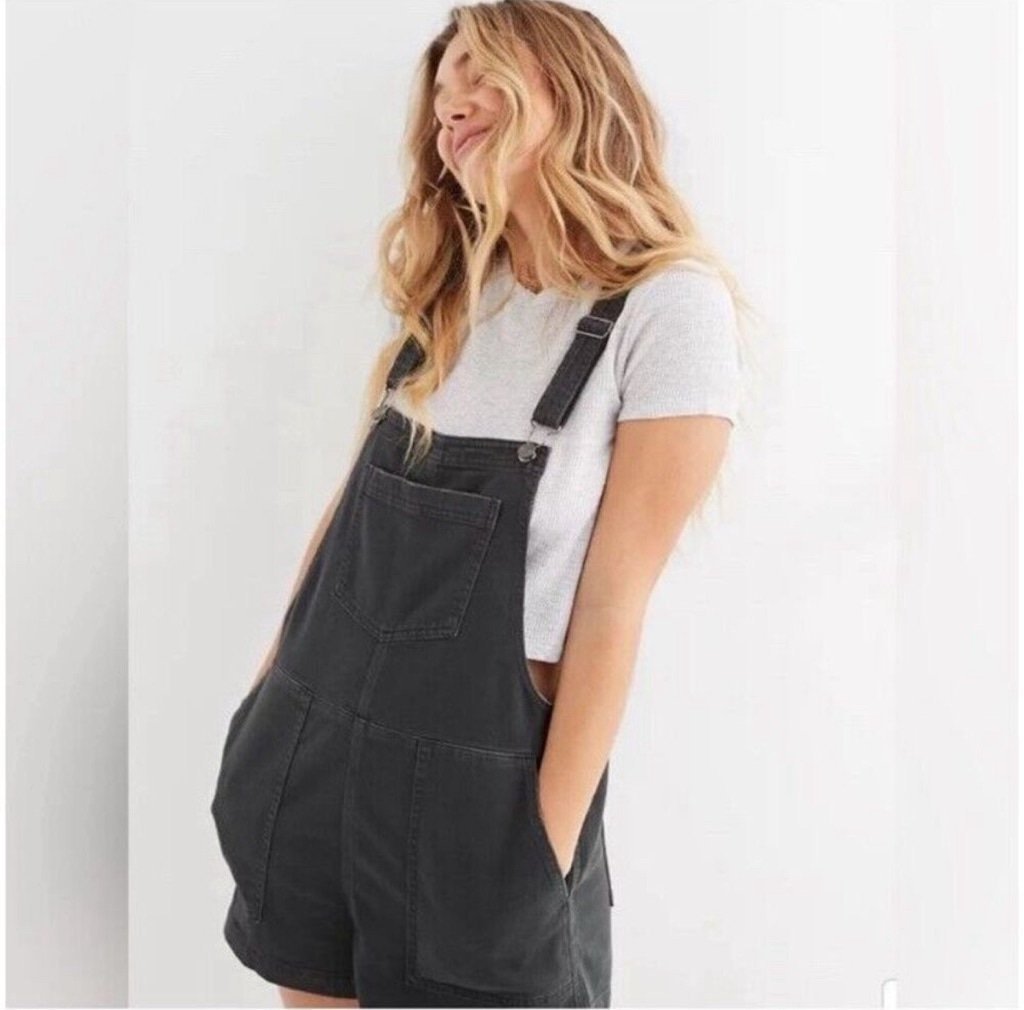 Aerie Werk and Play Denim Shortalls Size XXL Charcoal Overalls