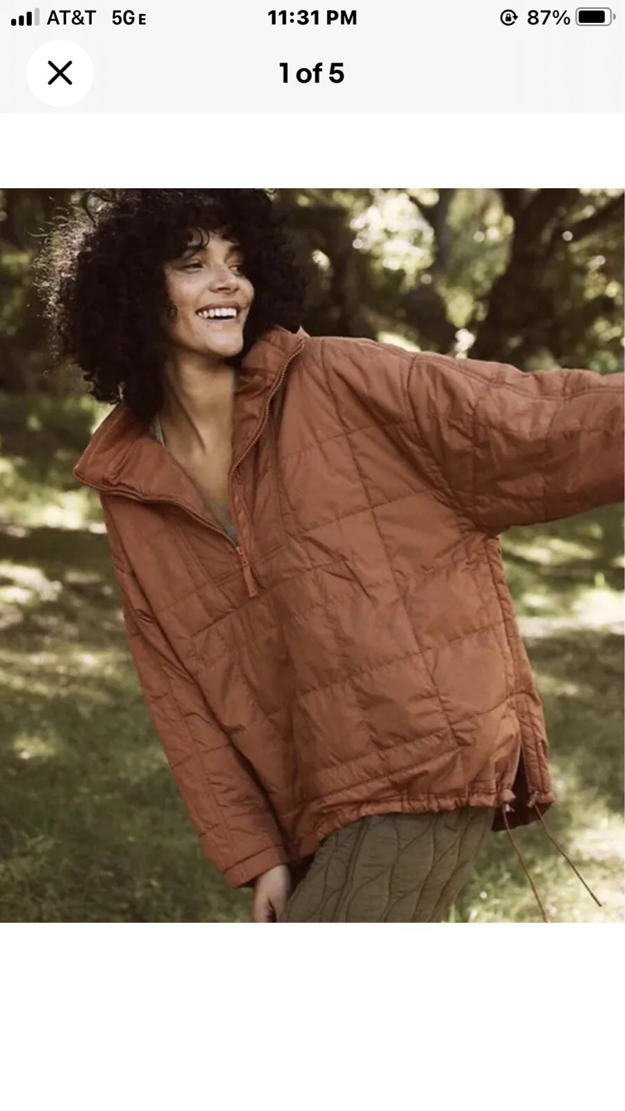 Free People Movement Riley Recycled Popover Packable Puffer Slouchy Brown