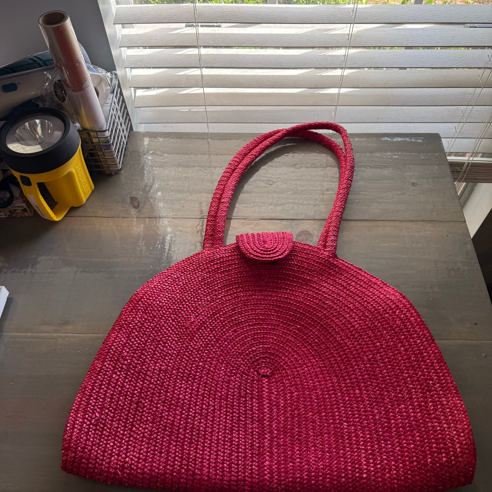 Giorgio Beverly Hills Hot Pink Extra Large Vintage Straw Bag