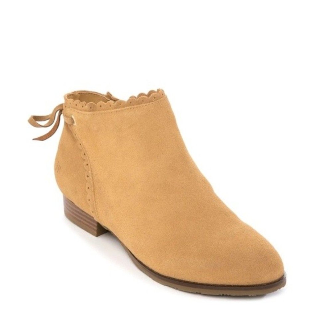 New! JACK ROGERS Charlotte Scalloped Suede Ankle Booties Boot Waterproof Oak 8.5