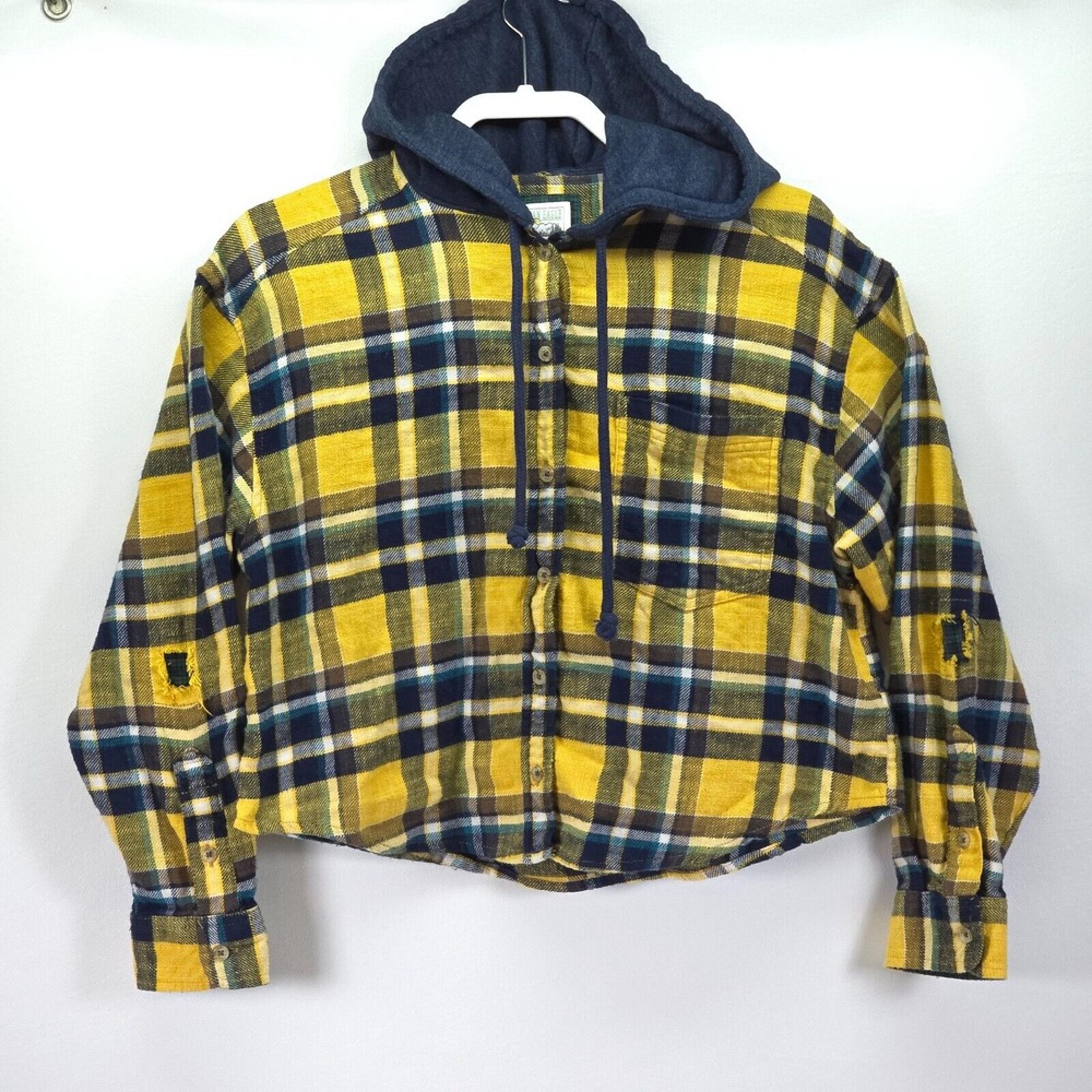 American Eagle Cozy Cabin Cropped Hoodie Flannel Women's Medium Gorpcore Shacket